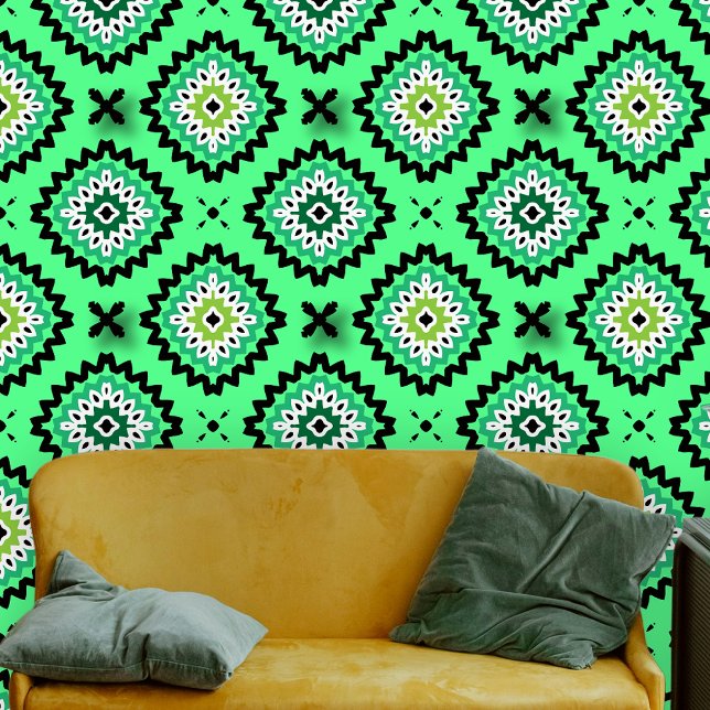 Bold Lime Green Mandala Geometric Pattern Tapete (Von Creator hochgeladen)
