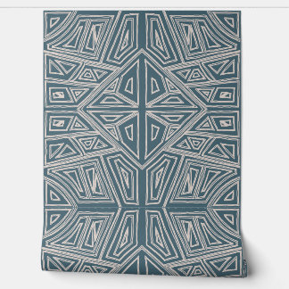 Bold Lines - Symmetrical Tile - Teal and Beige  Tapete