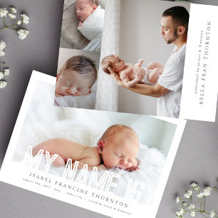 BOLD-LINIEN TEXT NAME Collage Foto Baby Birge Ankündigung