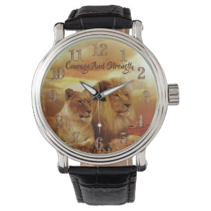 Bold Lion & Lioness Brown Leather Watch Armbanduhr