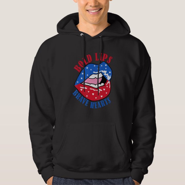Bold Lips Brave Heart US American Flag Patriotic L Hoodie (Vorderseite)