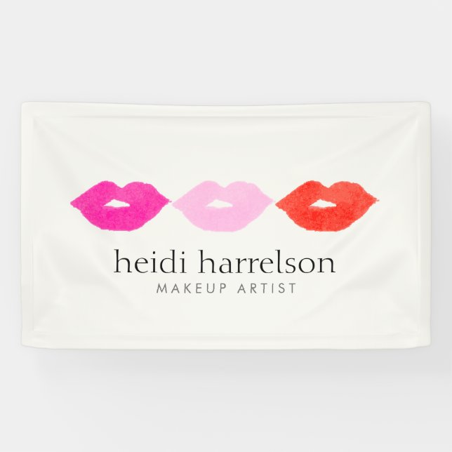 Bold Lips Trio Watercolor Makeup Artist Beauty Banner (Horizontal)