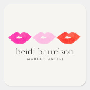 Bold Lips Trio Watercolor Makeup Artist Beauty Quadratischer Aufkleber