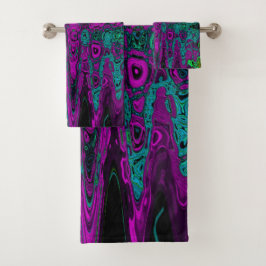 Bold Magenta Abstrakt Groovy Atomic Waves Badhandtuch Set