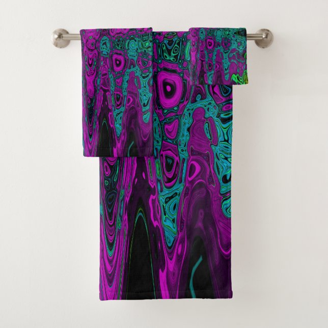 Bold Magenta Abstrakt Groovy Atomic Waves Badhandtuch Set (Insitu)