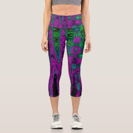 Bold Magenta Abstrakt Groovy Atomic Waves Capri Leggings