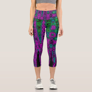 Bold Magenta Abstrakt Groovy Atomic Waves Capri Leggings
