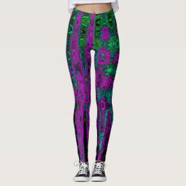 Bold Magenta Abstrakt Groovy Atomic Waves Leggings