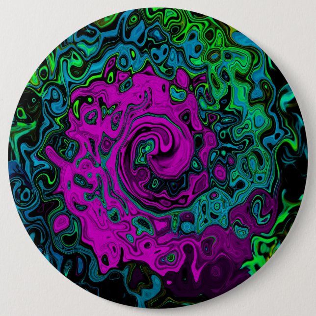 Bold Magenta Abstrakt Groovy Liquid Art Swirl Button (Vorderseite)