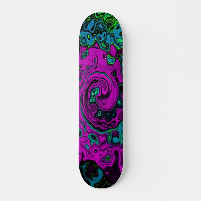 Bold Magenta Abstrakt Groovy Liquid Art Swirl Skateboard (Vorne)