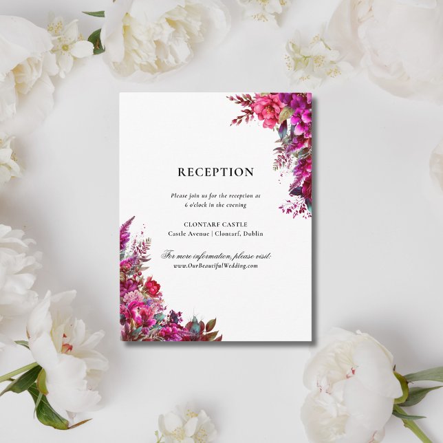 Bold Magenta Spring Wedding Empfang Begleitkarte (This magenta pink, floral reception card is part of my Alannah Catholic wedding collection.)
