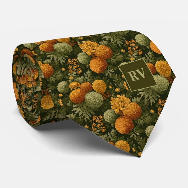 Bold Marigold Herbst Mit Monogramm Krawatte (Gerollt)