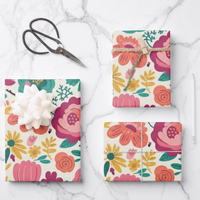 Bold Mid-Century Modern Pink, Teal, and Orange Geschenkpapier Set (Vorderseite)