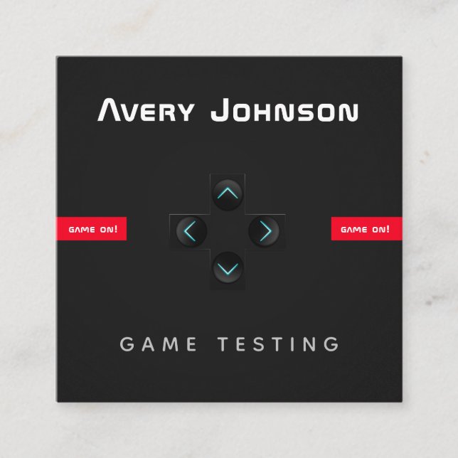 Bold & Minimal Schwarz-weiß Red Game Tester Gamer Quadratische Visitenkarte (Vorderseite)