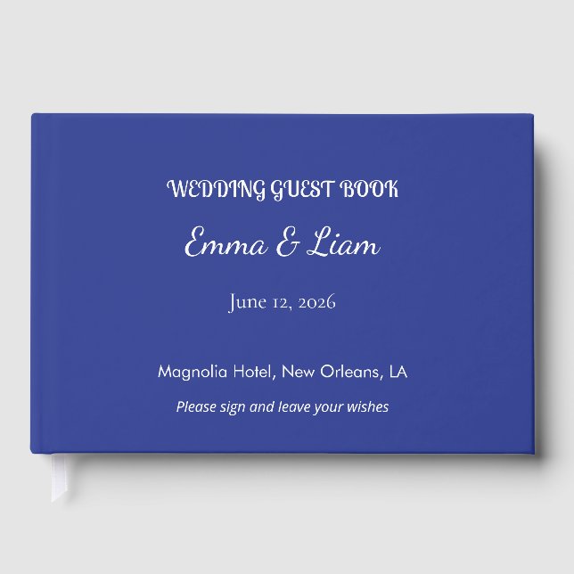 Bold Minimal Wedding Einladung in Deep Blue Gästebuch (Vorderseite)