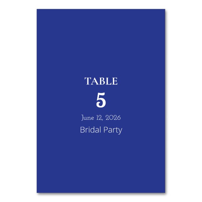 Bold Minimal Wedding Einladung in Deep Blue Tischnummer (Vorderseite)