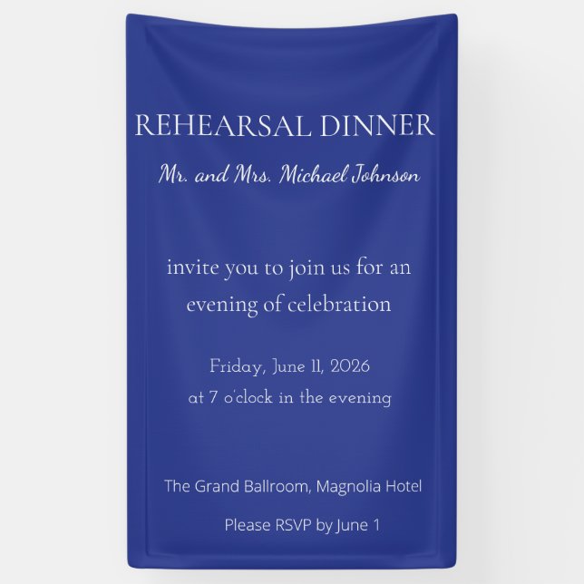 Bold Minimal Wedding Invite in Deep Blue Banner (Vertikal)
