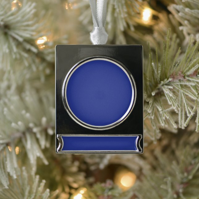 Bold Minimal Wedding Invite in Deep Blue Banner-Ornament Silber (Baum)