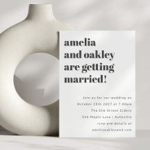 Bold Minimalist Black White Retro Simple Wedding