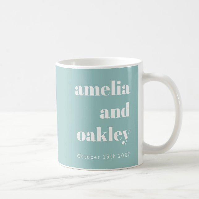 Bold Minimalistisch Aqua Blue Retro Custom Wedding Kaffeetasse (Rechts)