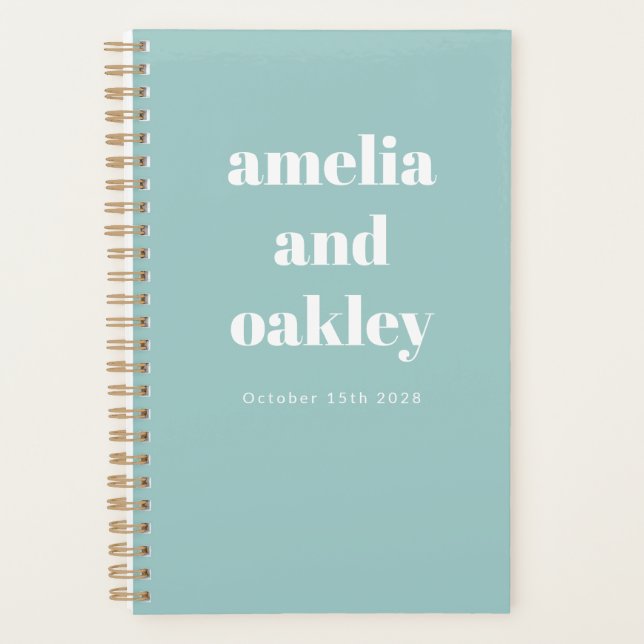 Bold Minimalistisch Aqua Blue Retro Custom Wedding Planer (Vorderseite)