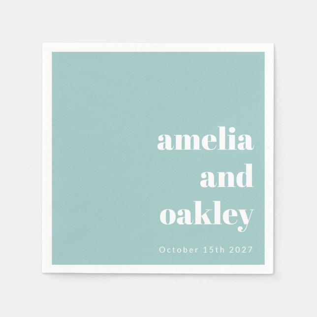 Bold Minimalistisch Aqua Blue Retro Custom Wedding Serviette (Vorderseite)
