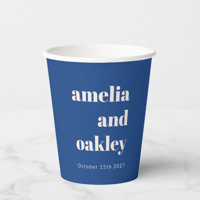 Bold Minimalistisch Blue Retro Custom Wedding Pappbecher (Vorderseite)