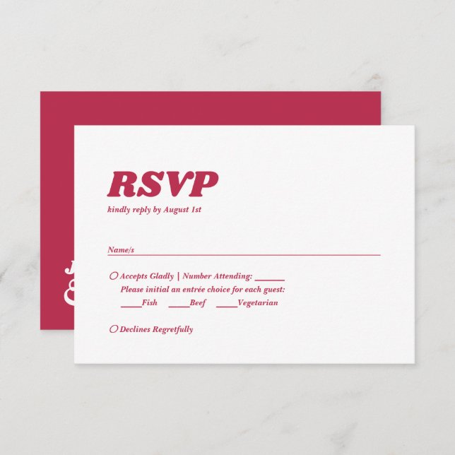 Bold Minimalistisch Chic Retro Viva Magenta Weddin RSVP Karte (Vorne/Hinten)