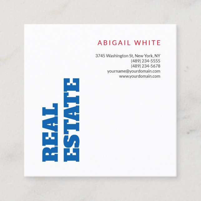 Bold Minimalistisch Modern Blue White Real Anwesen Quadratische Visitenkarte (Vorderseite)