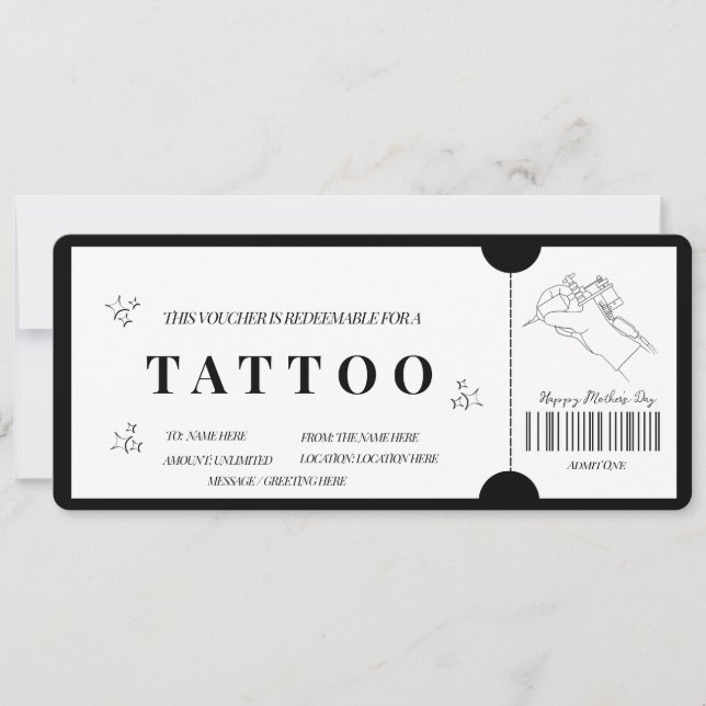 Bold Minimalistisch Tattoo Voucher laden Einladung (Vorderseite)