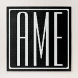 Bold Modern 3 Initials Monogram | White On Black Puzzle<br><div class="desc">Classy,  bold & modern.</div>