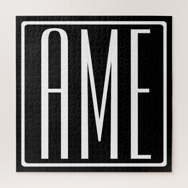 Bold Modern 3 Initials Monogram | White On Black Puzzle (Vertikal)