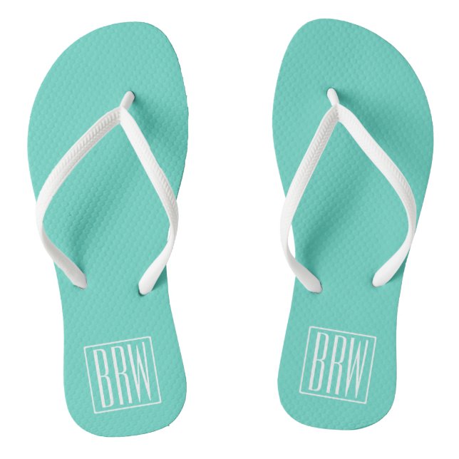 Bold Modern 3 White On Aqua Flip Flops (Fußbett)
