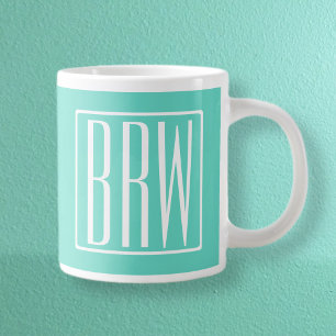 Bold Modern 3 White On Aqua Jumbo-Tasse