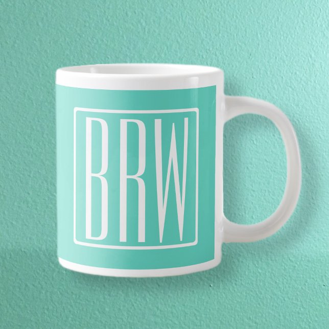 Bold Modern 3 White On Aqua Jumbo-Tasse (Von Creator hochgeladen)