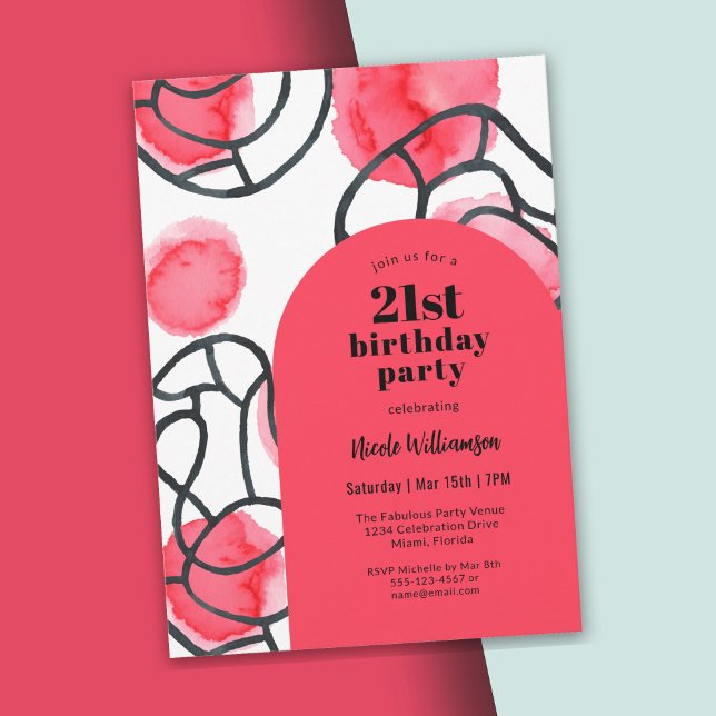 Bold Modern Abstrakt Pattern 21. Geburtstag Party Einladung (This bold modern 21st birthday invitation may be ordered as digital download or printed invitations.)