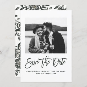 Bold Modern Calligraphy Floral Foto Save The Date