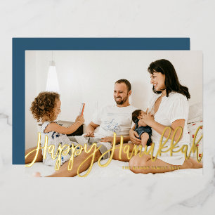 Bold Modern Calligraphy Happy Hanukkah Foto Folien Feiertagskarte