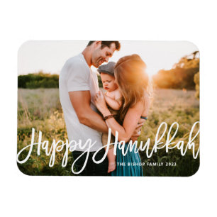 Bold Modern Calligraphy Happy Hanukkah Foto Magnet