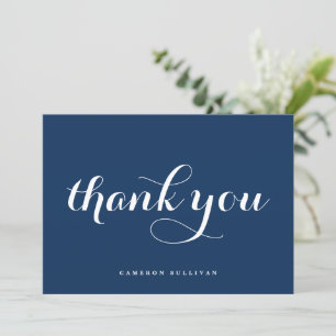 Bold Modern Calligraphy Navy Blue Dankeskarte