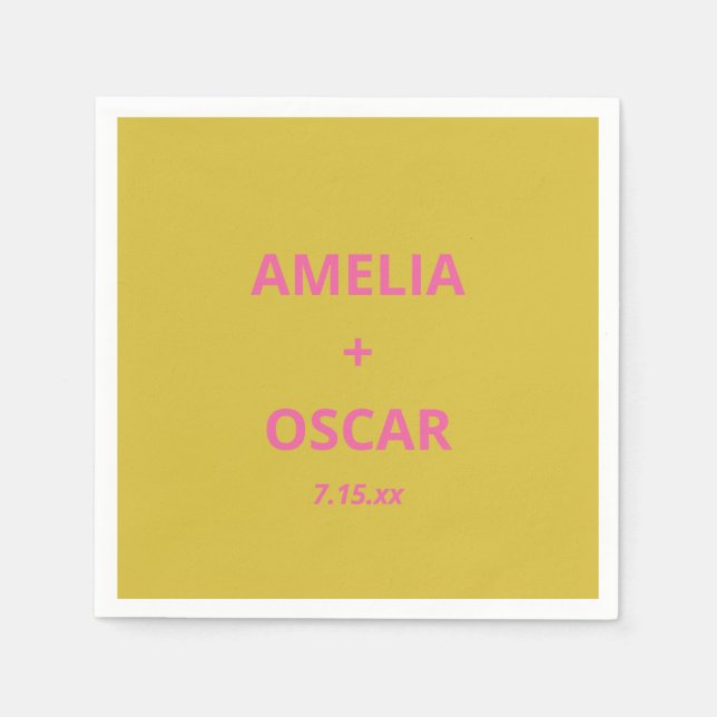 Bold Modern Chartreuse Pink Yellow Wedding Custom Serviette (Vorderseite)