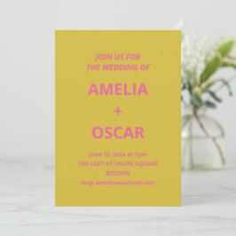 Bold Modern Chartreuse Pink Yellow Wedding Einladung