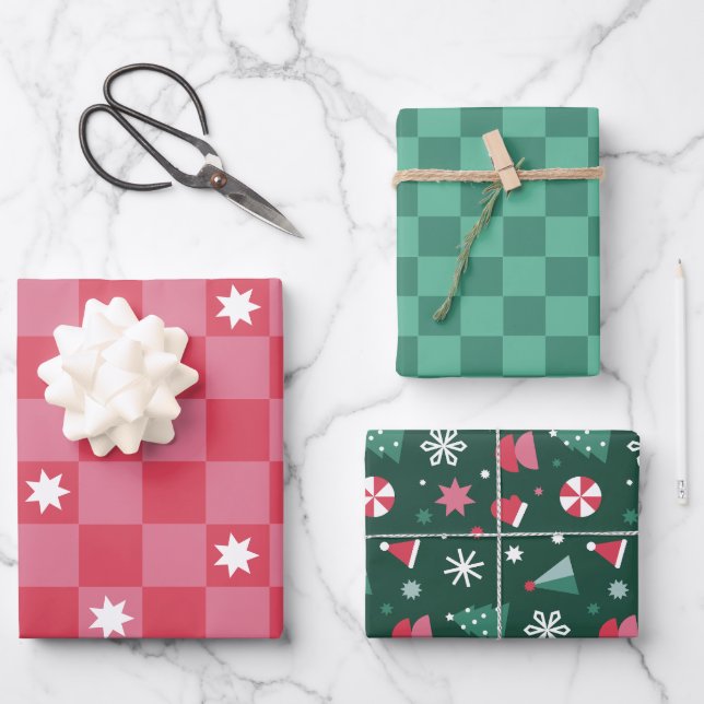 Bold Modern Checked Christmas Geschenkpapier Set (Vorderseite)