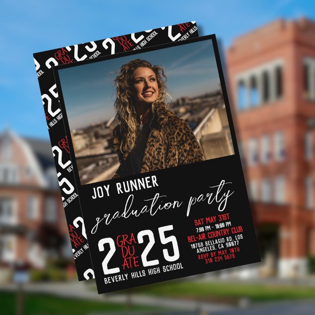 Bold Modern Class of 2025 Foto Graduation Party Einladung (Von Creator hochgeladen)