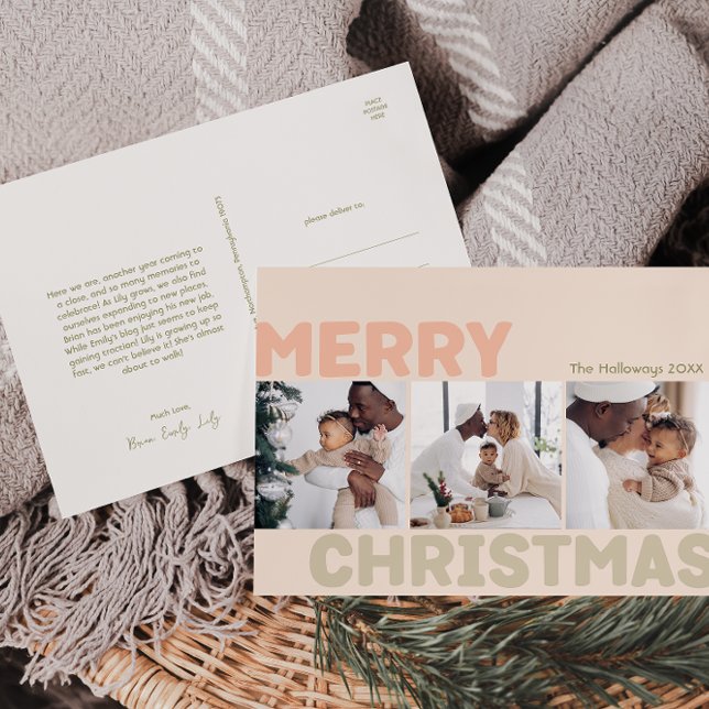 Bold Modern Coral Frohe Weihnachten Drei Foto (Von Creator hochgeladen)