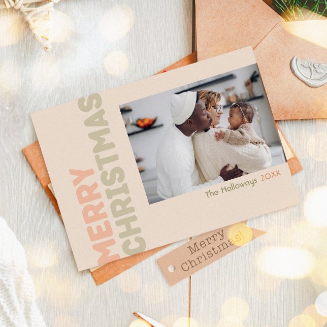 Bold Modern Coral Frohe Weihnachten Vier Foto (Von Creator hochgeladen)