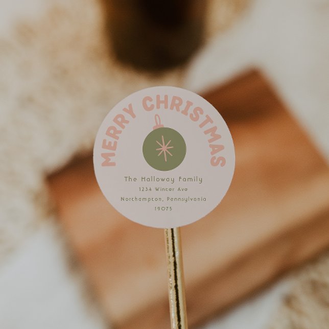 Bold Modern Coral Frohe Weihnachts-Umschlag Aufkle Runder Aufkleber (Von Creator hochgeladen)