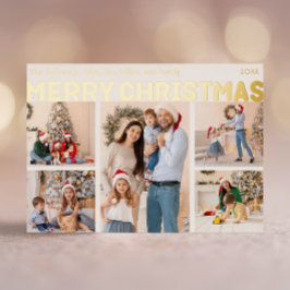 Bold Modern Five Foto Frohe Weihnachtsgolden Folien Feiertagspostkarte