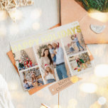 Bold Modern Five-Foto Happy Gold Folien Feiertagskarte<br><div class="desc">Mit dieser einzigartigen und niedlichen, modernen 5-Foto-Happy-Gold-Urlaubskarte senden Sie herzliche Wünsche in dieser Urlaubssaison. Das einfache und minimalistische Design zeichnet sich durch boho-inspiriert Elemente in Goldfolie aus. Dieses Design feiert den festlichen Geist des Dezember und bringt jedem Anlass eine fröhliche und lustige Touch. Die goldenen saisonalen Farben und die kreative...</div>