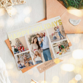 Bold Modern Five-Foto Happy Gold Folien Feiertagskarte